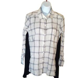 DKNY White and Black Long Sleeve Checked Plaid Button Down Shirt Size Medium